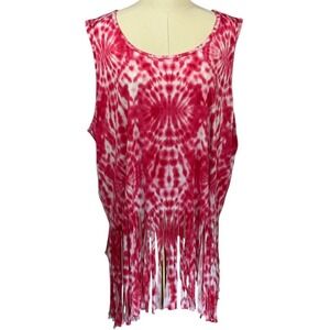 Gemstone Super Soft Pink & White Tie Dye Pattern Tank Top w/ Fringe‎ Bottom (3X)